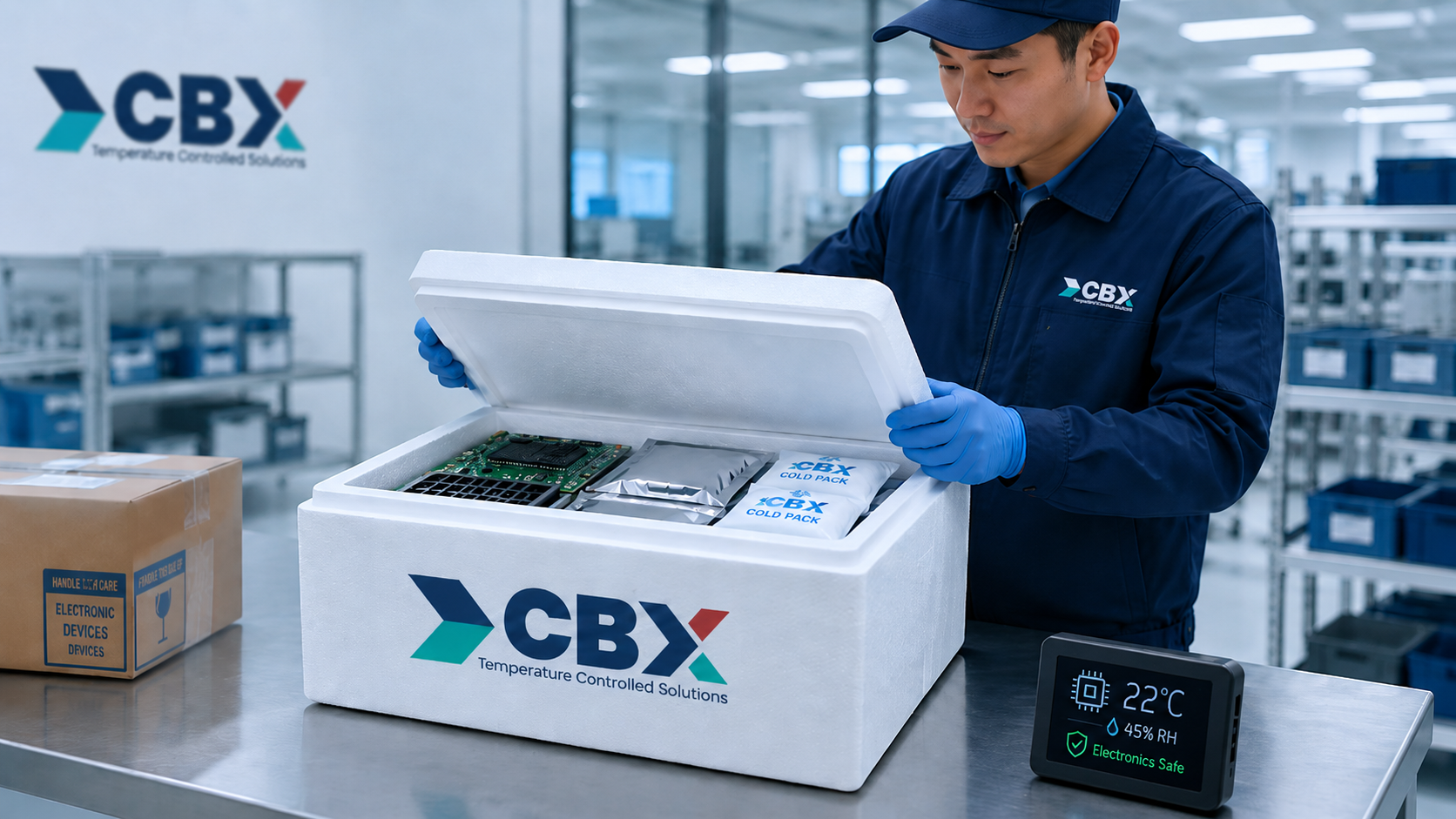 CBX electronics and semiconductor shipment packaging in a controlled environment