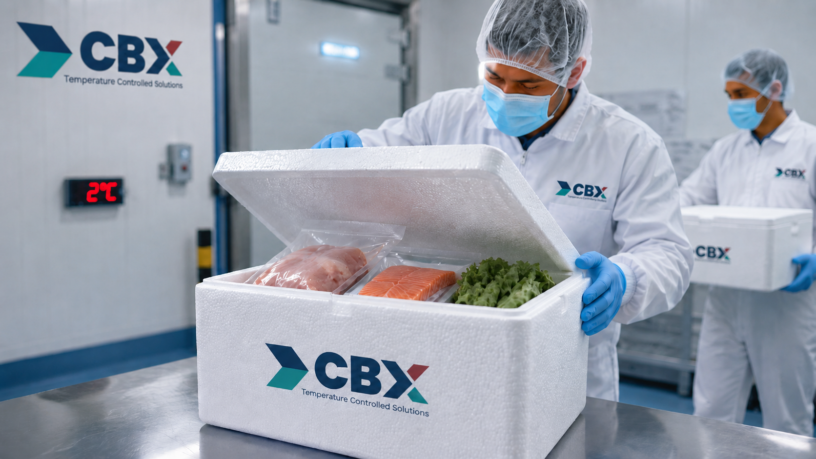 CBX food and frozen cold chain packaging handled in a temperature controlled room